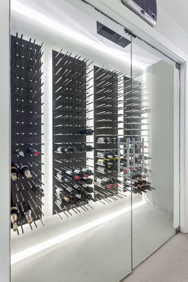 Wall Mounted Peg System Contemporary Wine Display Created by an Expert in Austin