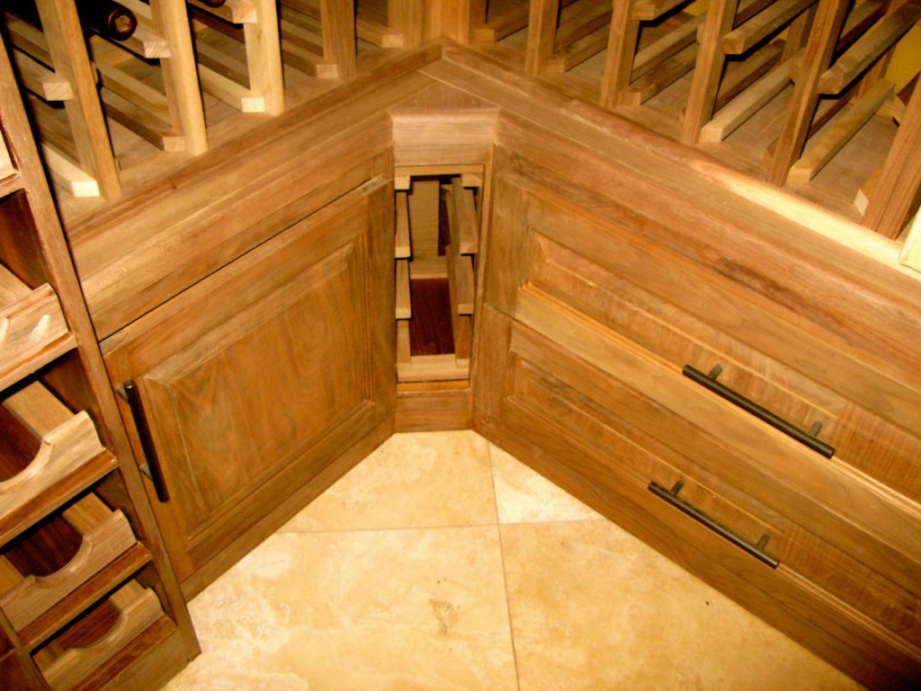 Custom Wine Cellar Installed with Black Walnut Wine Racks and an Efficient Refrigeration Unit Completed by an Austin Expert