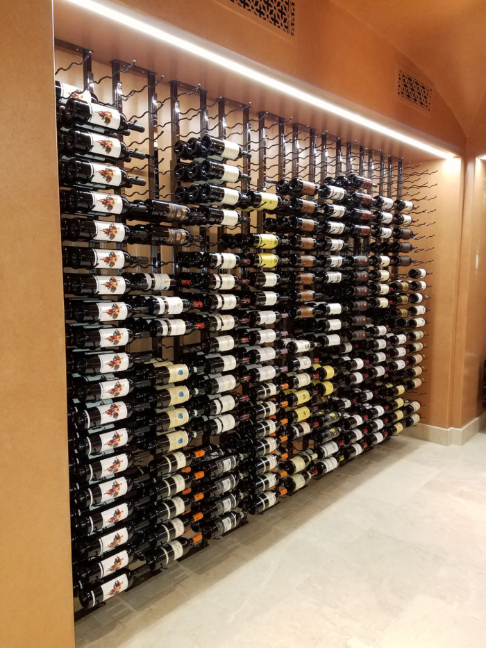 Floor to Ceiling Metal Wine Rack System for a Home Custom Wine Cellar in Austin