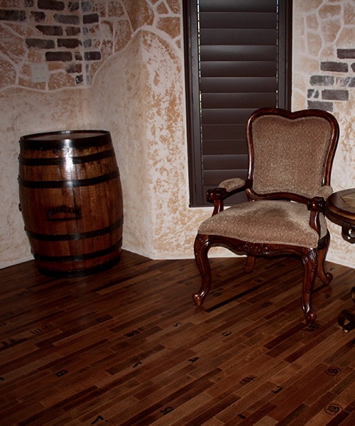 Wine Cellar Flooring from Reclaimed Wine Barrel Created for a Residential Home in Austin