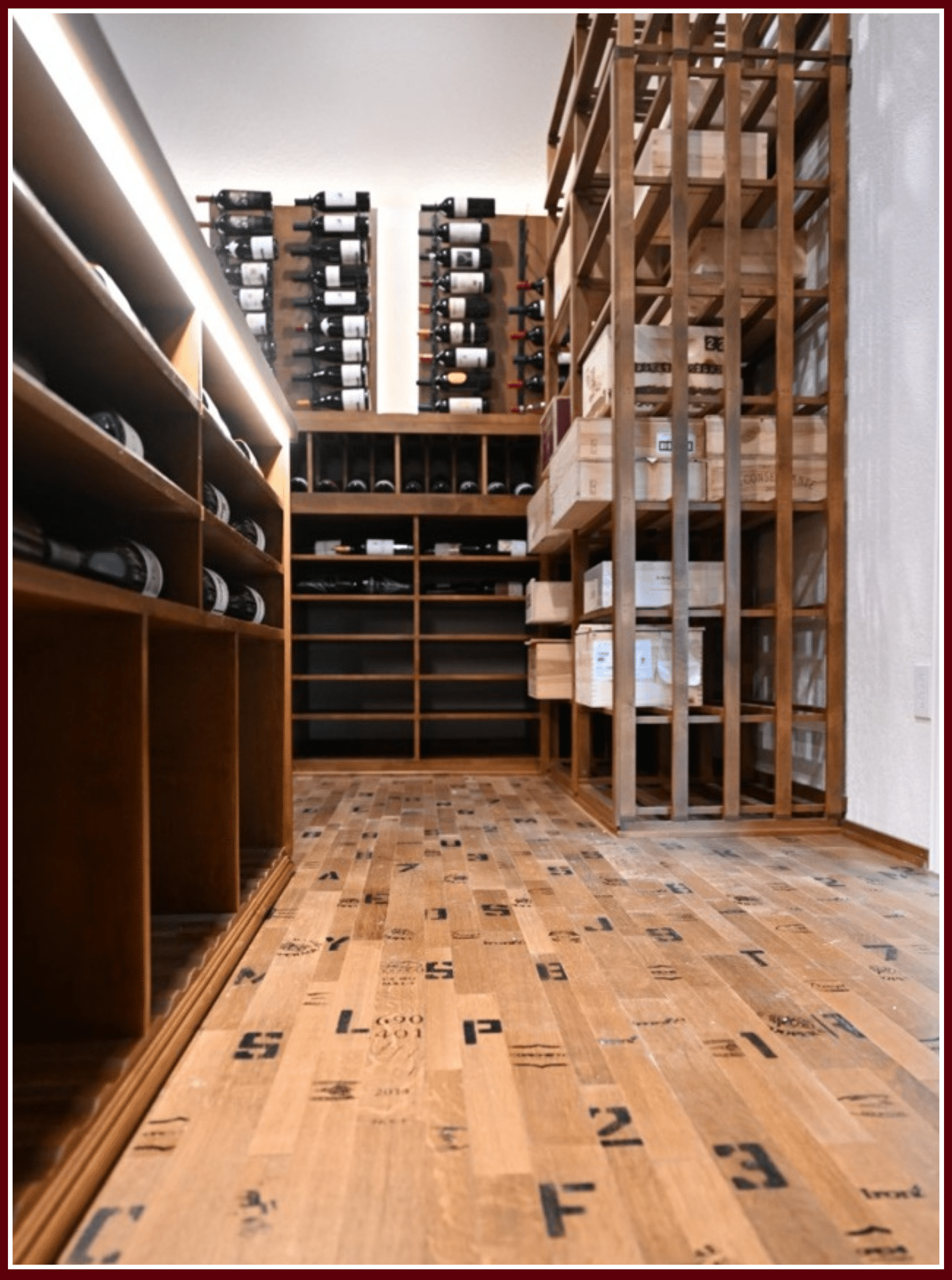 custom wine racking system and wine barrel flooring