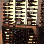LED light panels adds beauty to the already stunning glass wine room.