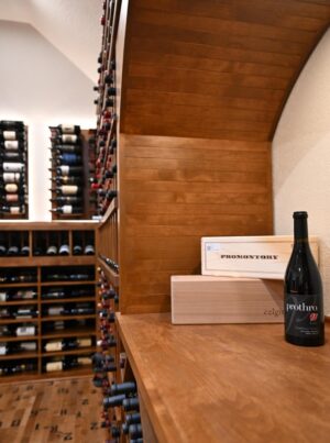 15 - Tarrytown home wine cellar showcases 750-bottle, double-deep custom wine rack lattice-style custom wine racks